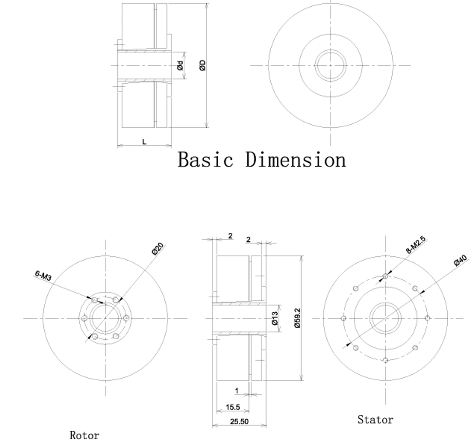 Wintec hollow motor basic dimension drawing
